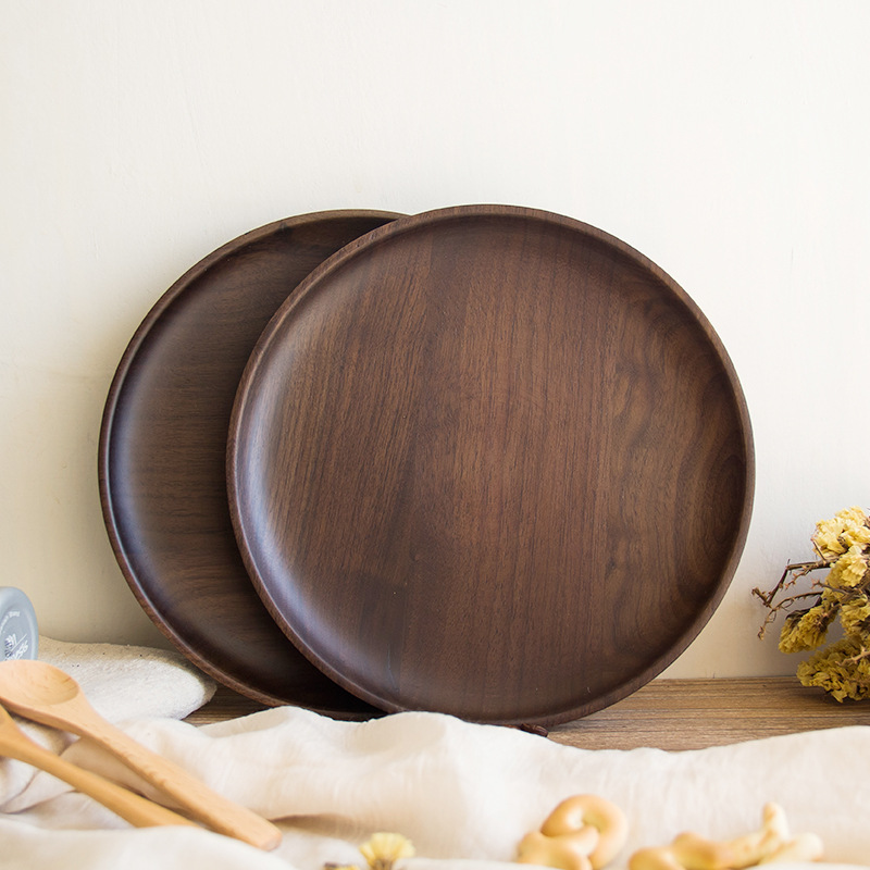 Black Walnuts Solid Wood Dinner Plate Wood Plate Round Fruit Tray Tray Dried Fruits Count Heart Snacks Wood Discs-Taobao