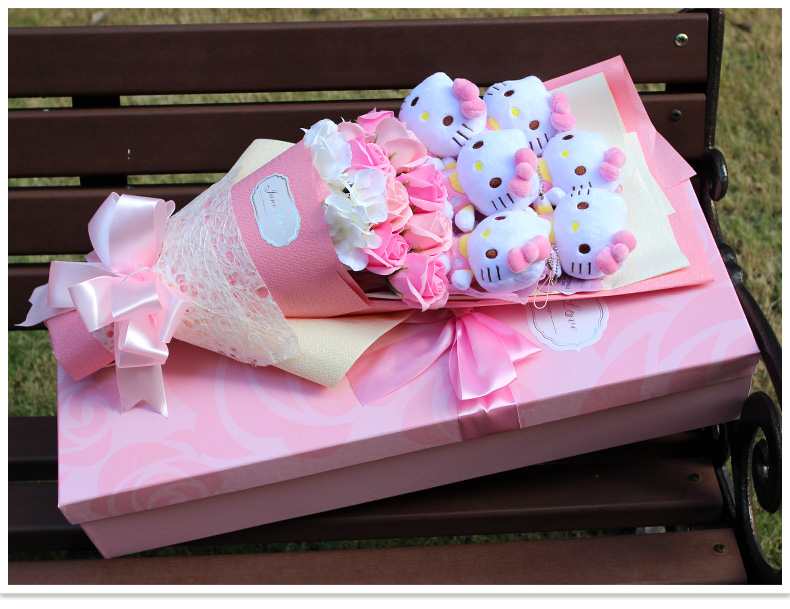 Chính hãng hellokitty bó hoa búp bê hoa phim hoạt hình bó hoa kt mèo hello kitty bó hoa món quà sinh nhật cô gái giá hoa sáp
