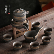 Liu gold coarse pottery automatic tea set | retro stone grinding lazy person tea maker anti-scalding ceramic power tea with gift box suit