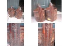 Ancient play Republic of China Bamboo and Republic of China Red Runway Pulp Round Food Box Lunch Box Old Firm Yu Dang Hall With Carved Hotel Sign