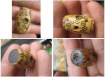 Bao Lao Republic of China rich children small tricks pendant rich waist drum bone carving with Sky Eye inlaid copper root root ancient bag pulp