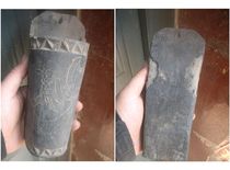 Spring Festival special rare folk collection love pottery Republic of China black pottery chopsticks carving Guan Gong Image exorcing ghosts