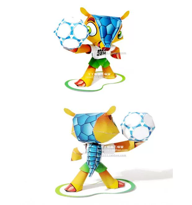 Fuleco 2014 Brazil World Cup Linh vật ba màu Armadillo Mô hình giấy 3D DIY không thành phẩm - Mô hình giấy