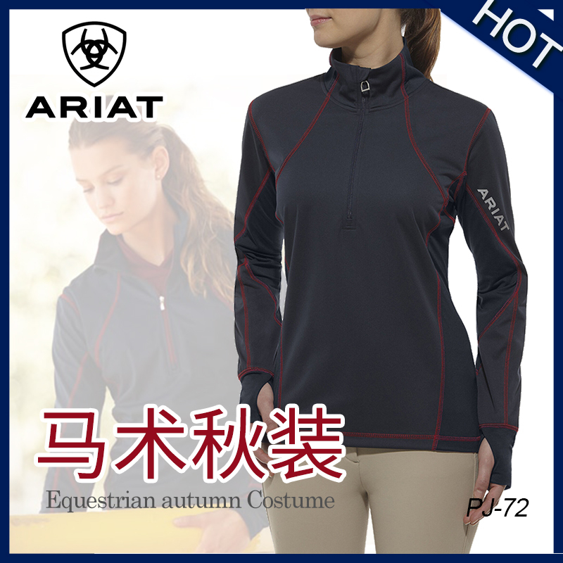 Authentic American Ariat Equestrian Pullover Long-Sleeve T-Shirt, Breathable Mesh Clothing for Horse Riding, Women's Style Authentic American Ariat Equestrian Pullover Long-Sleeve T-Shirt, Breathable Mesh Clothing for Horse Riding, Women's Style