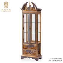 Phoenix Beauty Residence Style China Wind Double Door Display Cabinet Retro Made Old Hand-painted Solid Wood Villa Living Room Glass Wine Cabinet