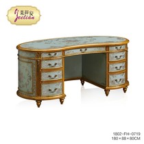 Julienne French Chinese style retro luxury solid wood with copper laminated gold foil hand-painted light green desk chair and desk