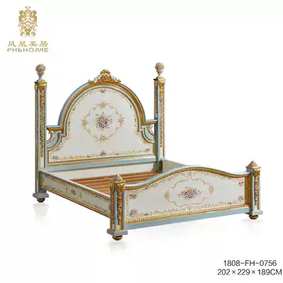 Phoenix Mercure French princess style fresh and romantic solid wood painted corolla big bed Bed head cabinet dressing table Bed tail stool