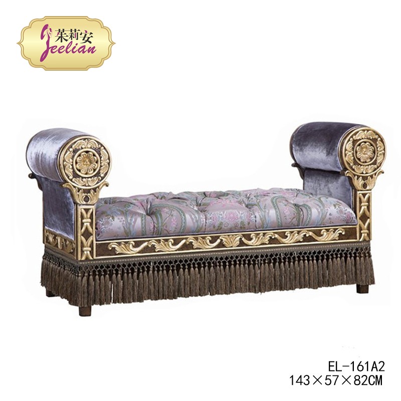 JULIANEUROPE French art luxury All solid wood carving paste gold leaf retro purple bed tail sofa stool