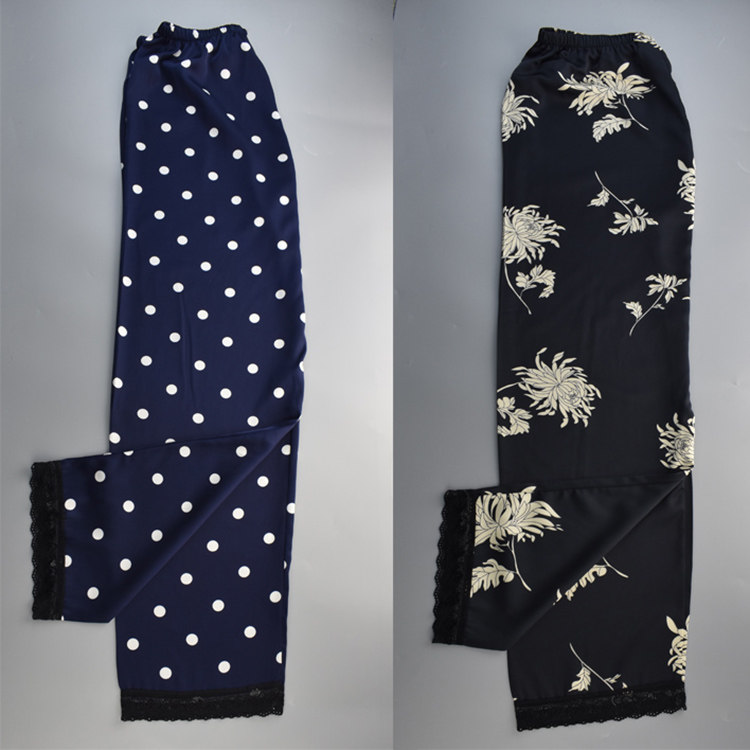 Aya Plums Sleeping Pants Women Long Pants Summer Thin silk lace Anti-mosquito Pants Silk Sleeping Pants Loose Silk Large Size Pants