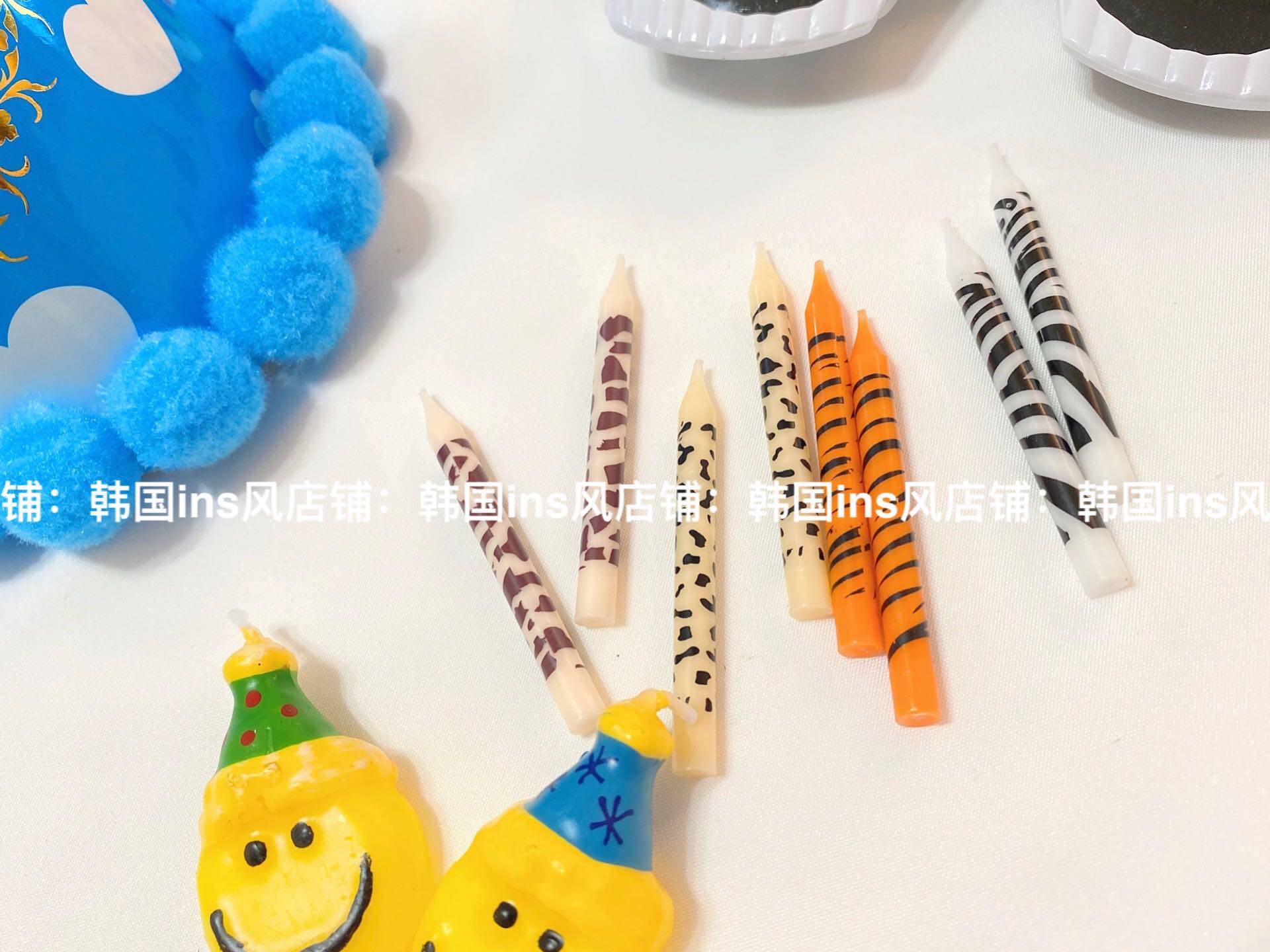 Korean in cute wave dots letter printed birthday candle for props mini animal BAO WEN striped candle