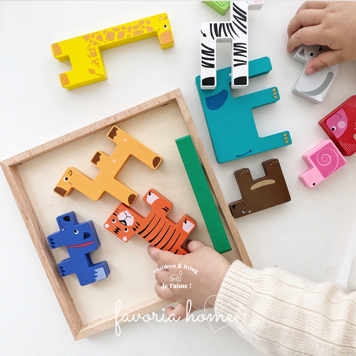 Hanins Children Toys Baby Wooden Animals Puzzle Stack High Building Blocks Kindergarten Mon early education Puzzle Gifts