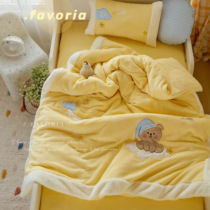 Favoria Korean ins milk velvet baby quilt cover autumn and winter plus velvet three-piece baby kindergarten bedding