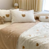 Favoria Korean ins cute bear cotton four-piece cotton wash cotton bear head embroidery quilt cover bedding