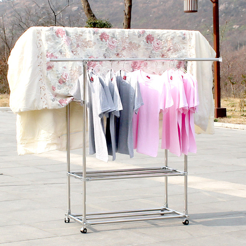 Stainless steel double-lever telescopic clothes hanger outdoor clotheshorse indoor clothes hanger floor clothes hanger clothes rack clothes rack sunburn
