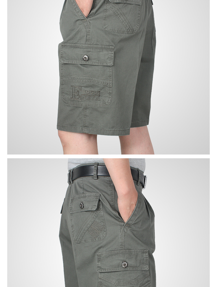 Quần short nam trung niên cha cotton phù hợp với quần short eo cao lỏng lẻo nhiều túi quần short nam giản dị quần áo thời trang