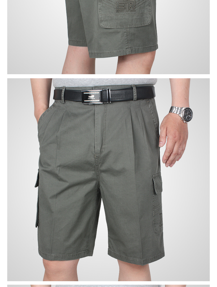 Quần short nam trung niên cha cotton phù hợp với quần short eo cao lỏng lẻo nhiều túi quần short nam giản dị quần áo thời trang