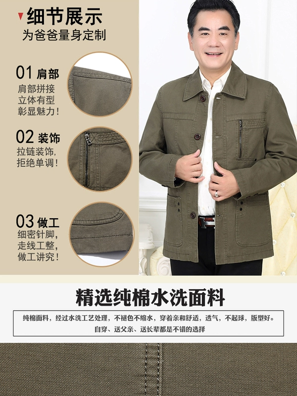 Áo khoác ngoài cho nam trung niên cotton áo khoác cotton giặt áo khoác nam trung niên ve áo giản dị phiên bản khóa áo khoác cha