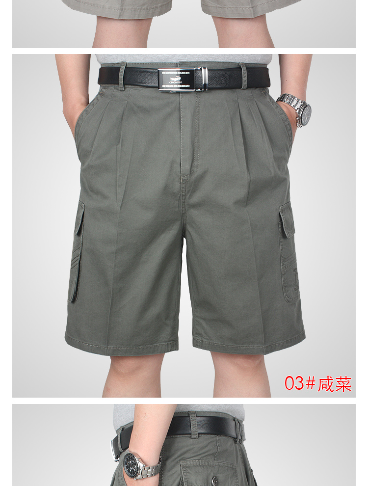 Quần short nam trung niên cha cotton phù hợp với quần short eo cao lỏng lẻo nhiều túi quần short nam giản dị quần áo thời trang