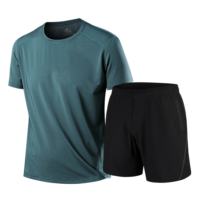 Outlet Summer Men's Sports Suit Ice Silk Quick-Drying Top Casual Short-Sleeved Shorts Thin Loose Fit for Running
