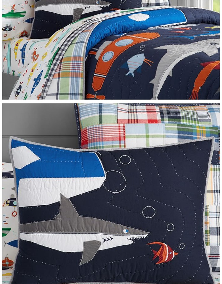 Thế giới dưới biển * Tinh tế chắp vá thêu Handmade quilted Bed Cover Bộ ba mảnh cho trẻ em thảm chân giường