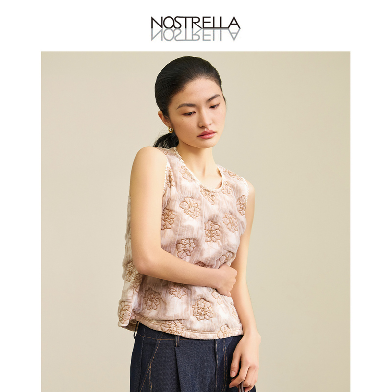 Nostrella 2026 Spring/Summer New Style Elegant Pink Top with Floral Delicate 3D Embroidery Vest