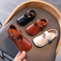 Girl Leather Shoes 2021 Spring new Korean version 100 hitch Princess Shoe Childrens baby Single shoe Sewn Bag soft bottom Bean Bean Shoes