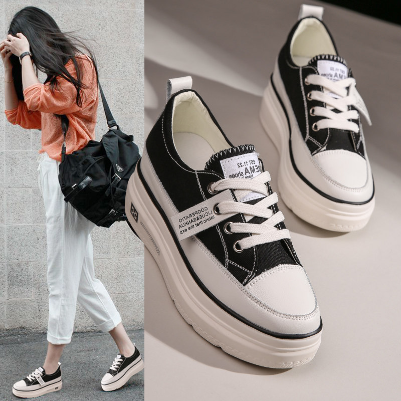 South Korea's heightened casual Korean version of Baichun canvas shoes platform thick bottom 2022 winter new white women's shoes