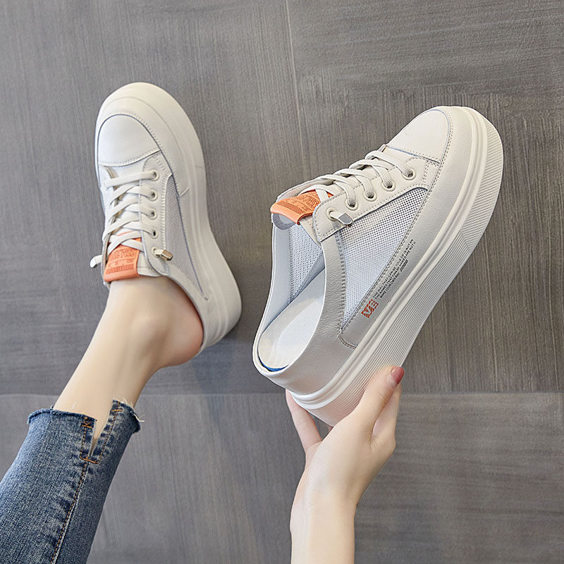 Baotou Half slipper women's shoes 2022 Summer new Korean version Fashion 100 hitch cakes thick bottom no heel canvas sandals