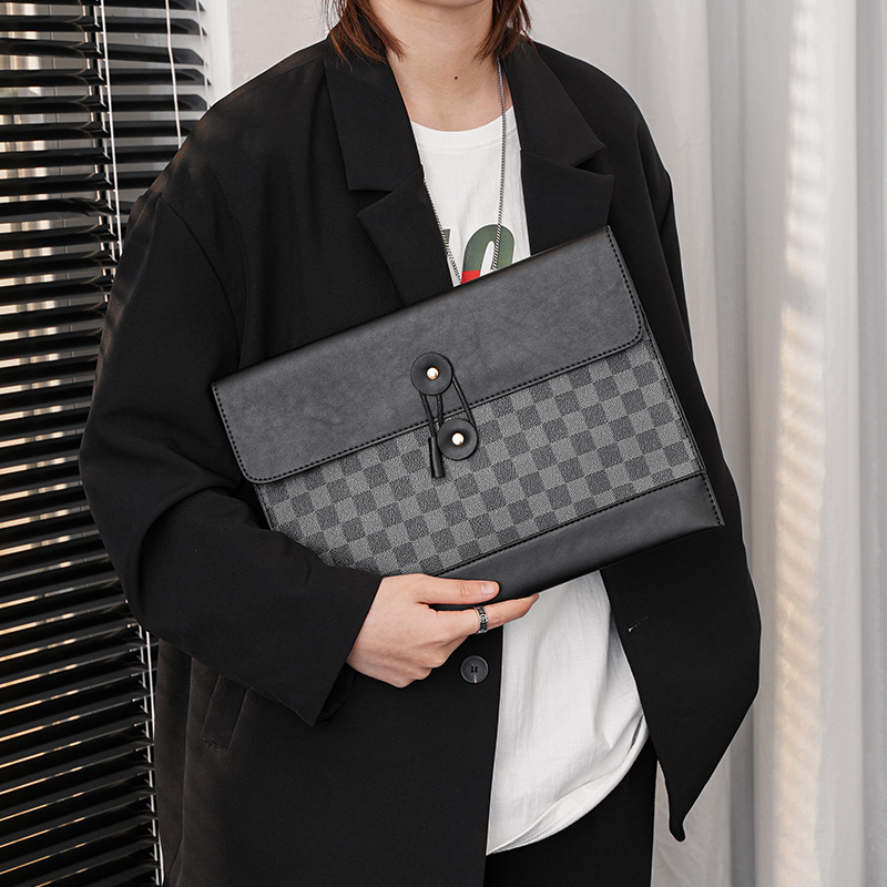 Tide brand a4 document bag hand carry men's fashion business plaid clutch bag office occupation information bag ipad men's bag