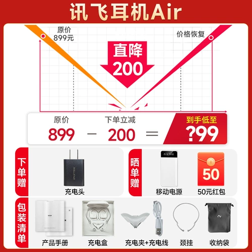 科大讯飞 Гарнитура Bluetooth Открытая гарнитура офиса Iflybuds Air Recording Перевод воздушной проводимости