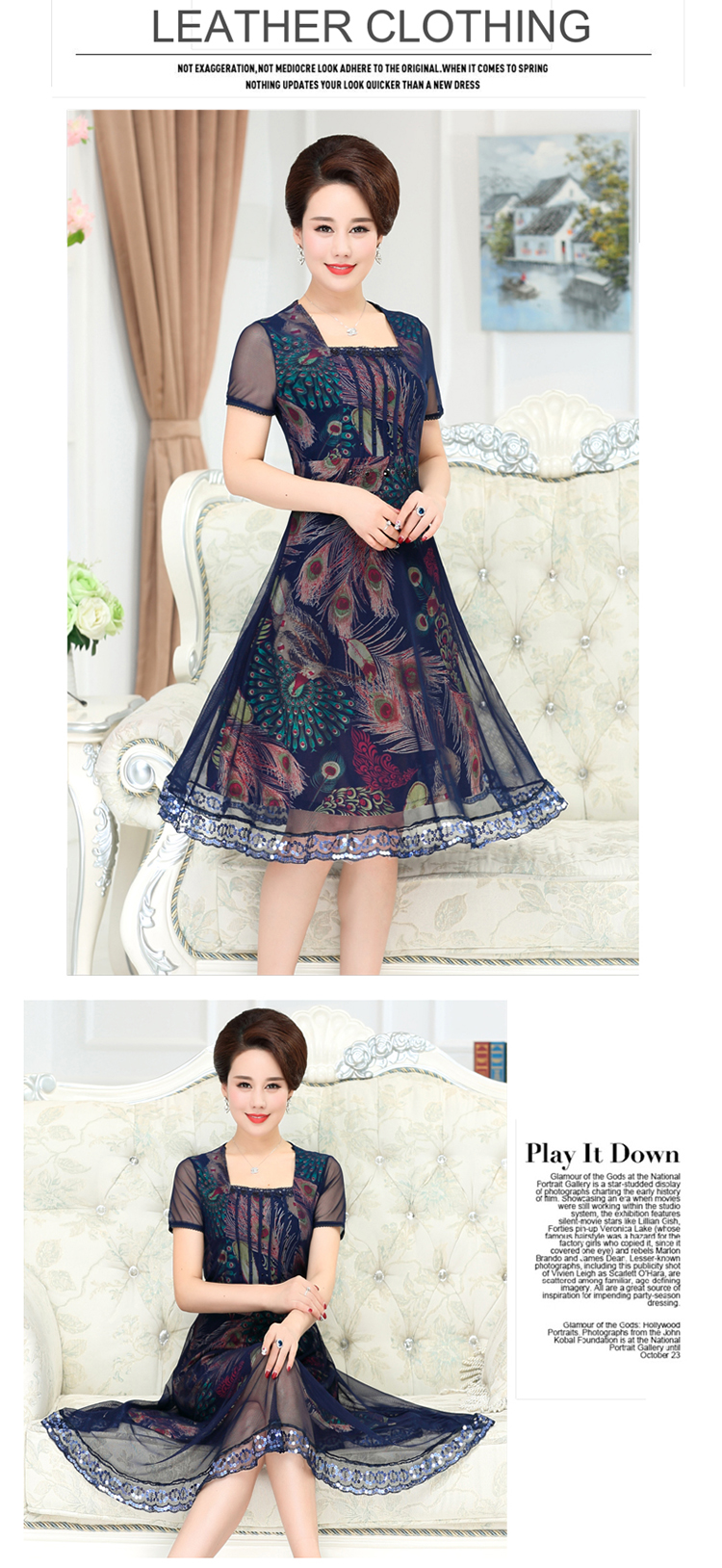 Mùa xuân phụ nữ trung niên của mẹ ăn mặc áo dài 40-50 tuổi ngắn tay mùa hè trung niên của phụ nữ váy áo kiểu trung niên u50