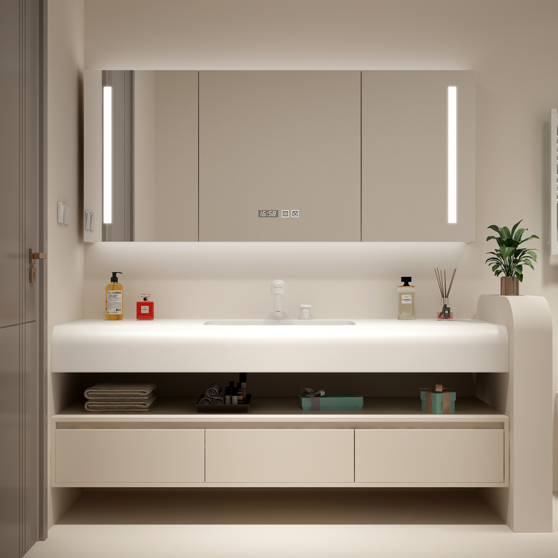 Imported Corian Integrated Basin Bathroom Cabinet Combination Sweeping Robot Washbasin Bathroom Washbasin Cream Style