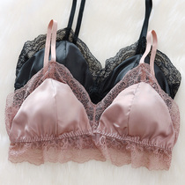 Summer Womens ultra-thin section No steel ring small breasted bra hood French genuine silk lingerie triangular cup Sexy mulberry silk harness