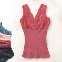 Thin subsection fever fiber blouses warm underwear Deep Sexy V collar lace shaper clothes close-up lady bottom vest lady
