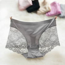 Spring and summer new Japanese ladies sexy transparent lace triangle shorts head one piece of seamless middle waist underwear cotton file