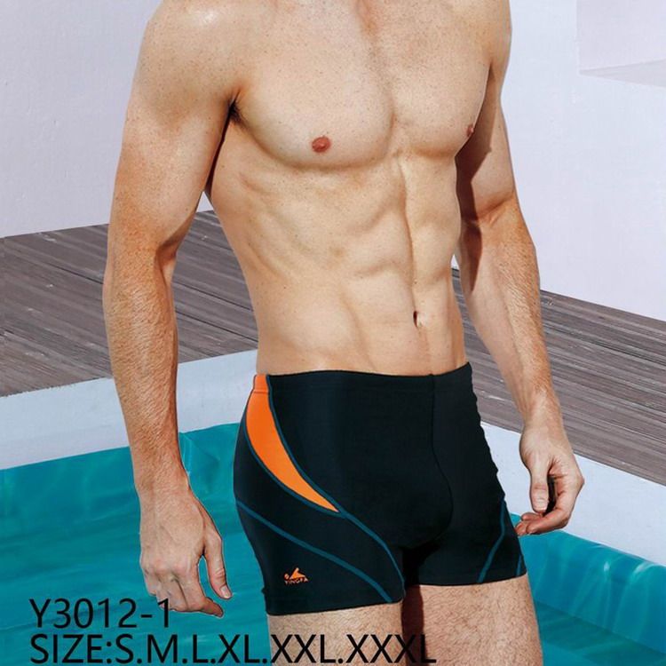 Brand Yingfa large size hot spring men's swimsuit leisure sports color flat angle swimming trunks Y3012 black blue