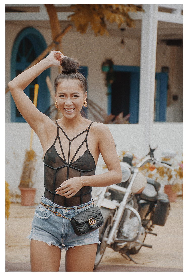 Hui girl HUIHUI Châu Âu và Châu Mỹ lưới phối đồ gợi cảm qua dây đeo jumpsuit đồ lót một mảnh siêu mỏng