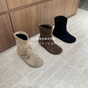 Fq3 real shot of bashagirl round toe thick sole non-slip autumn and winter women's chimney boots anti-velvet simple versatile short boots for women
