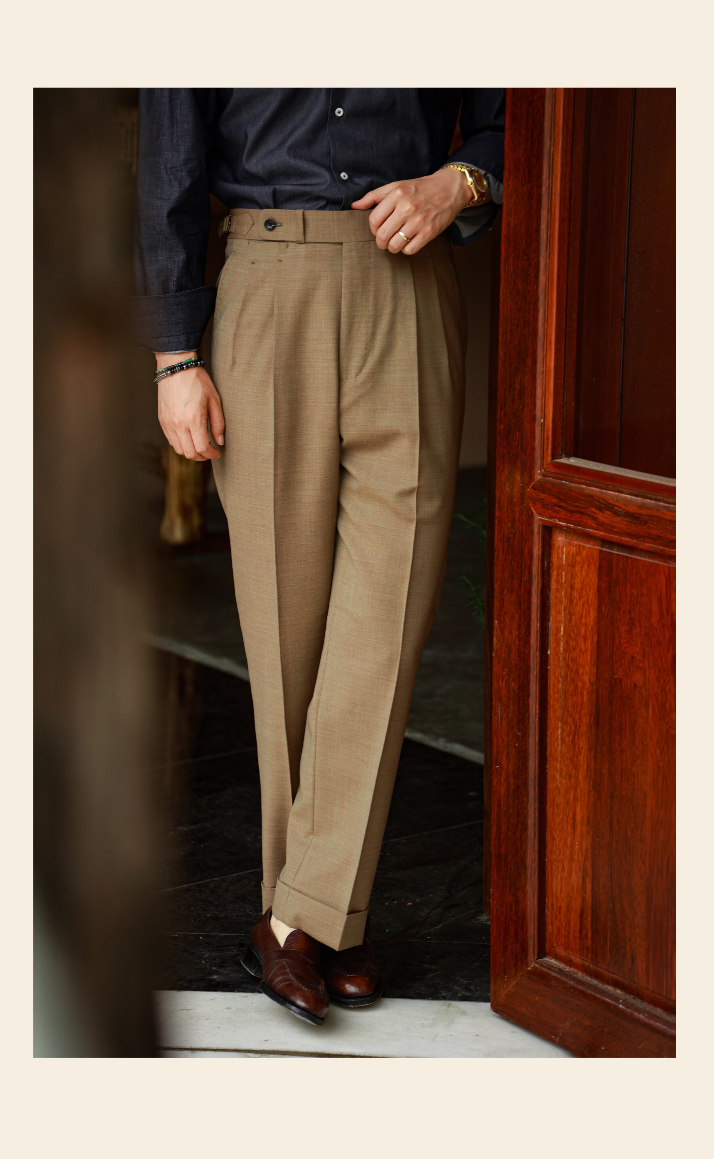 UGENTLE Мужской овцы волосы высокая Конечно ремесла " плывун Коричневый смысл высокий талия париж с застежкой джентльмен брюки 