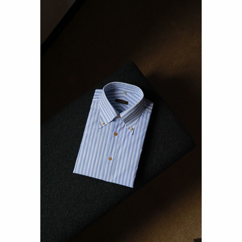 Ug Turkey Söktas'Capri Blue Stripe' Button-Down Collar Handmade Seven-Step Shirt for Men