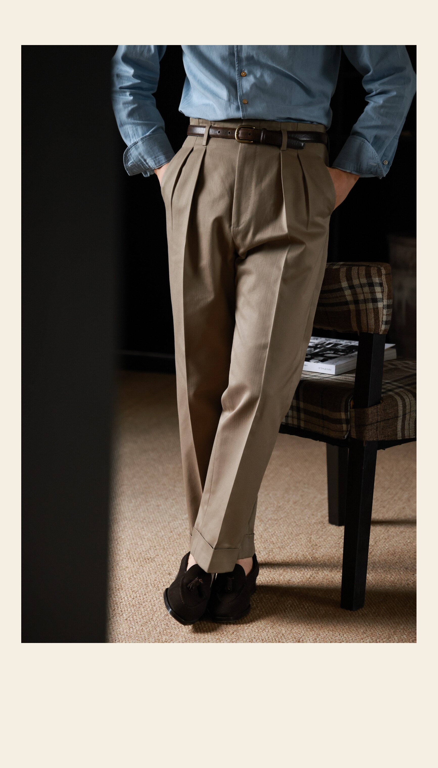 UG мужской иморт из японии узкий Разбросанный тяжеловес хлопок "Керамика земля елочка принт «Старые деньги Голливуда» талия брюки 