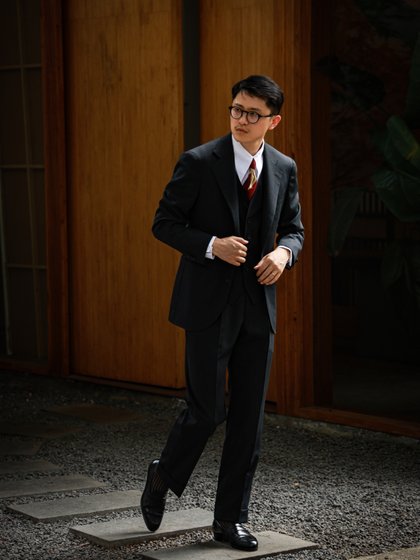 UGENTLE男装 全羊毛高定工艺 雅致黑 意式复古那不勒斯高腰男西裤