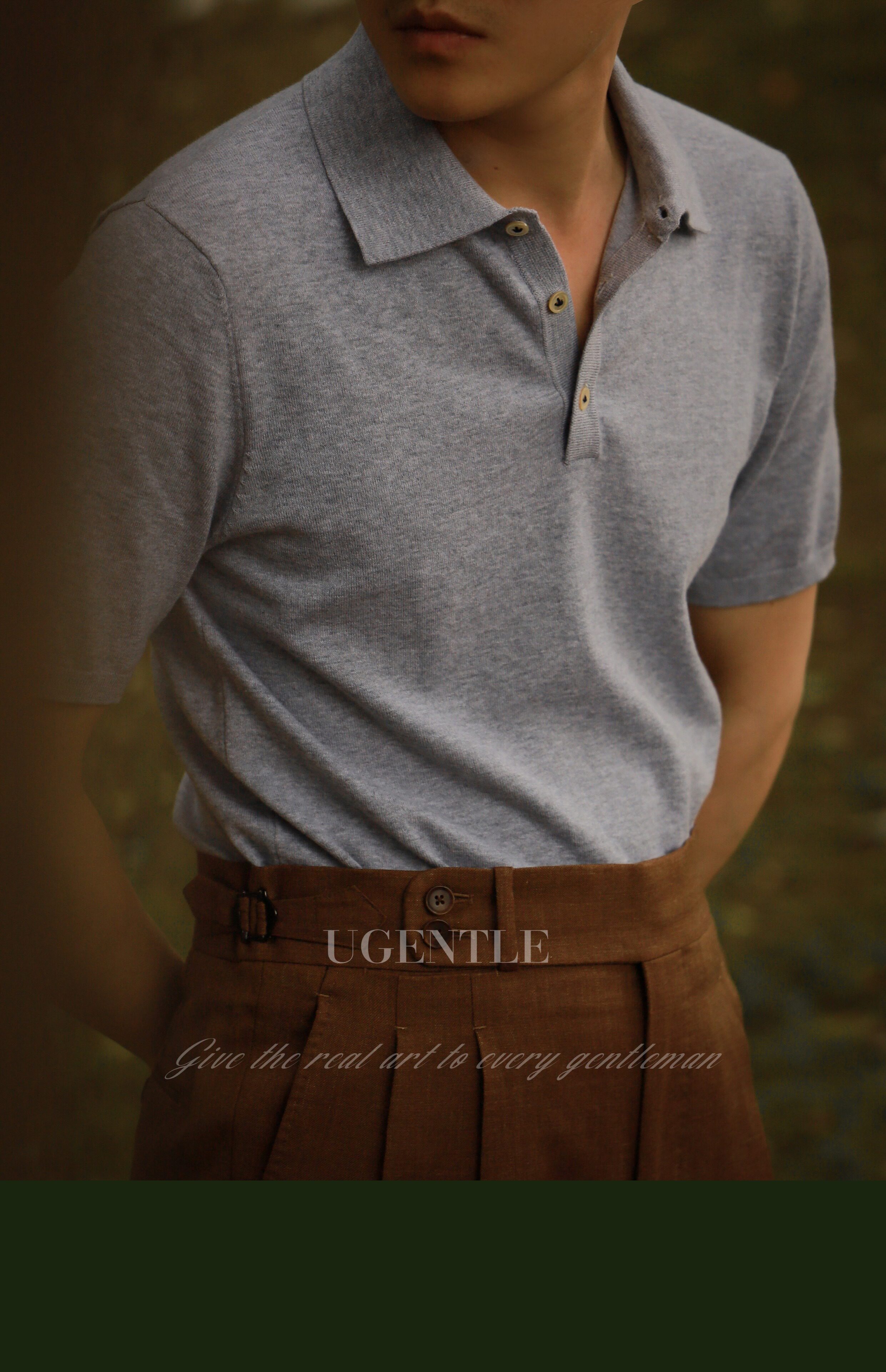 UGENTLE Мужской марка лето кардинг Орл Когтя оболочка с застежкой продвинутый серая рубашка-поло короткий рукав рубашка поло 