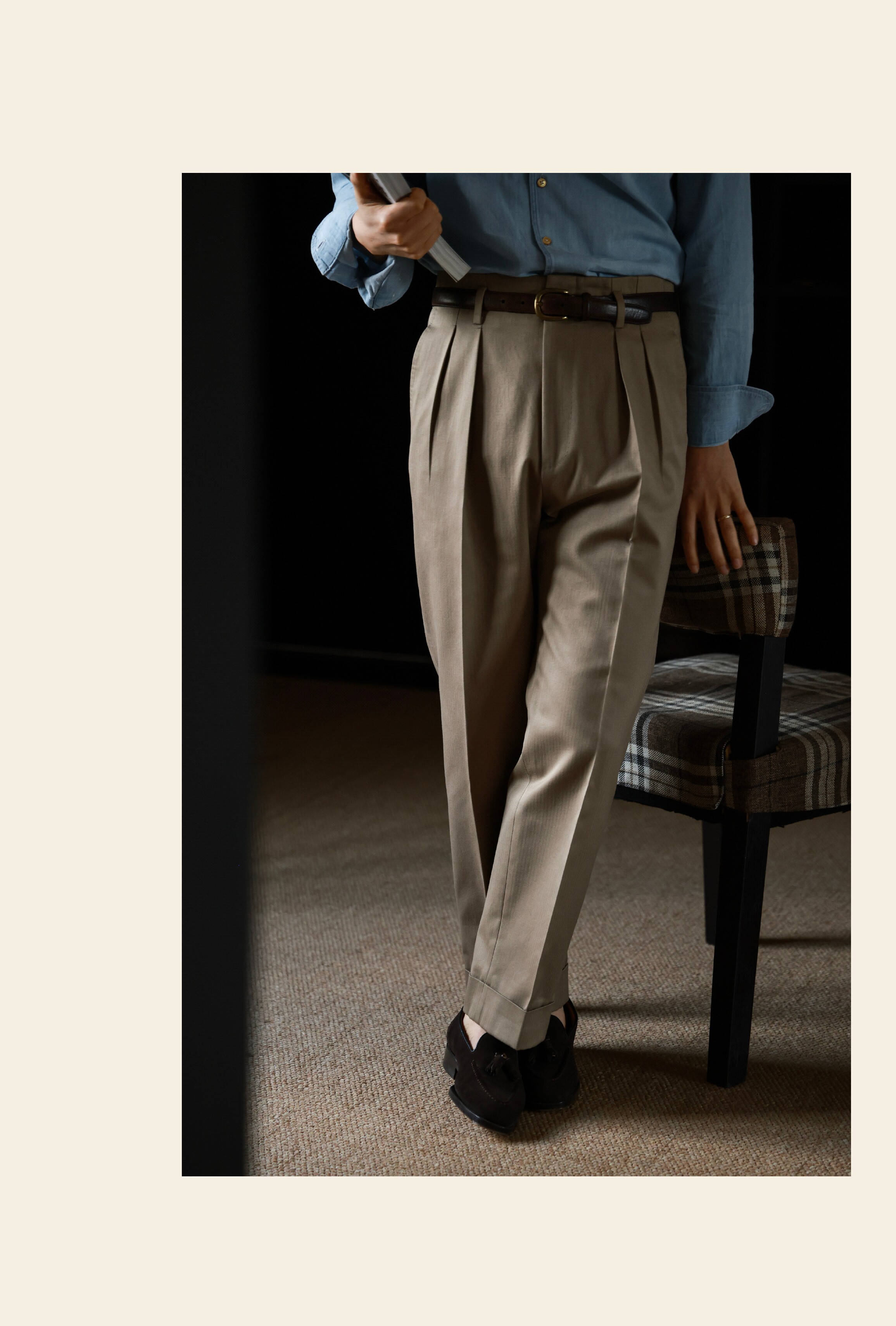 UG мужской иморт из японии узкий Разбросанный тяжеловес хлопок "Керамика земля елочка принт «Старые деньги Голливуда» талия брюки 