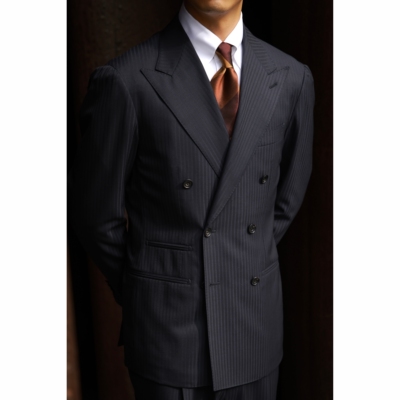 Мужской костюм UG DORMEUIL на льняной подкладке "Тихие синие полосы" с острым воротником, двубортный костюм с 6 пуговицами и 2 шт.