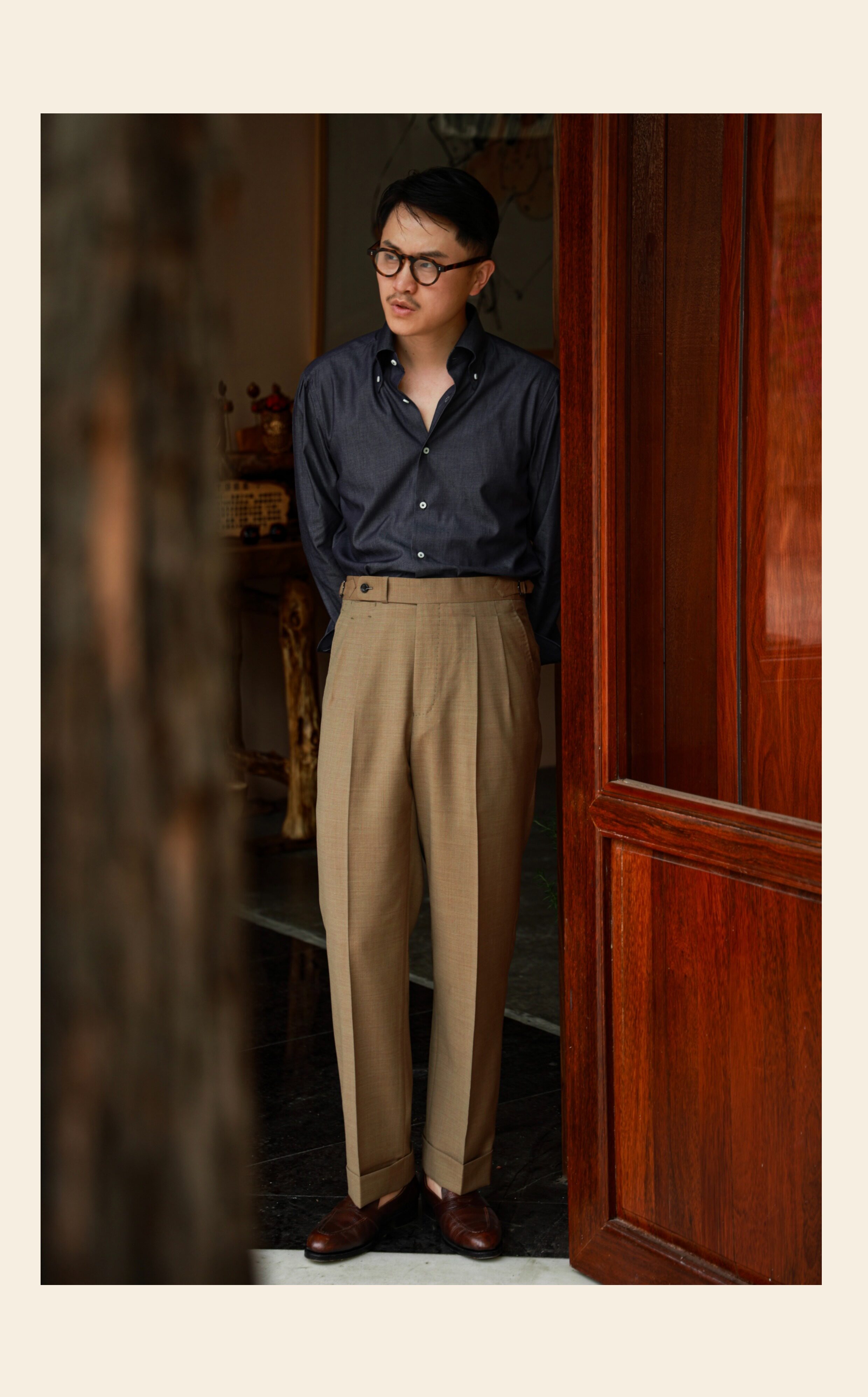 UGENTLE Мужской овцы волосы высокая Конечно ремесла " плывун Коричневый смысл высокий талия париж с застежкой джентльмен брюки 