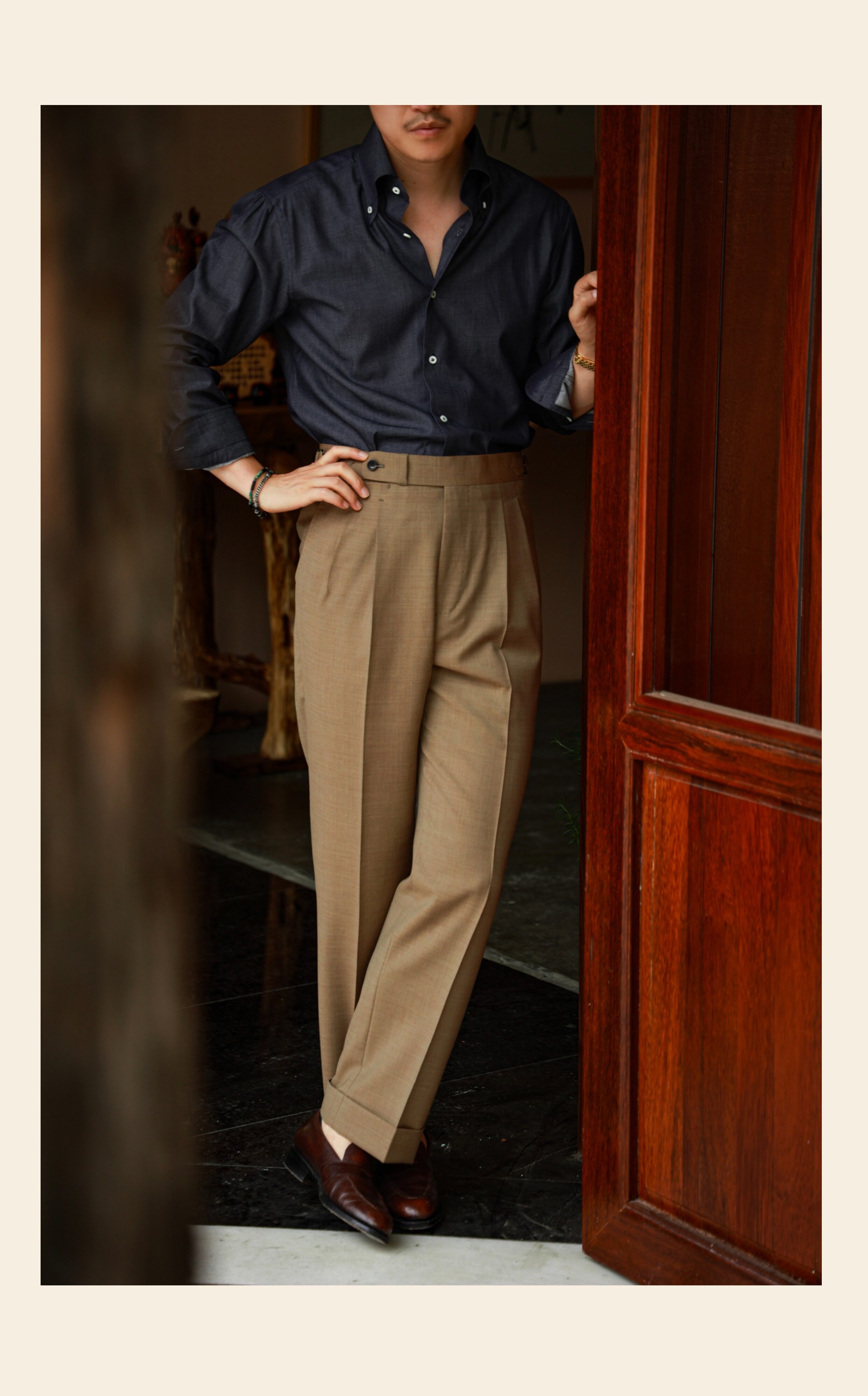 UGENTLE Мужской овцы волосы высокая Конечно ремесла " плывун Коричневый смысл высокий талия париж с застежкой джентльмен брюки 