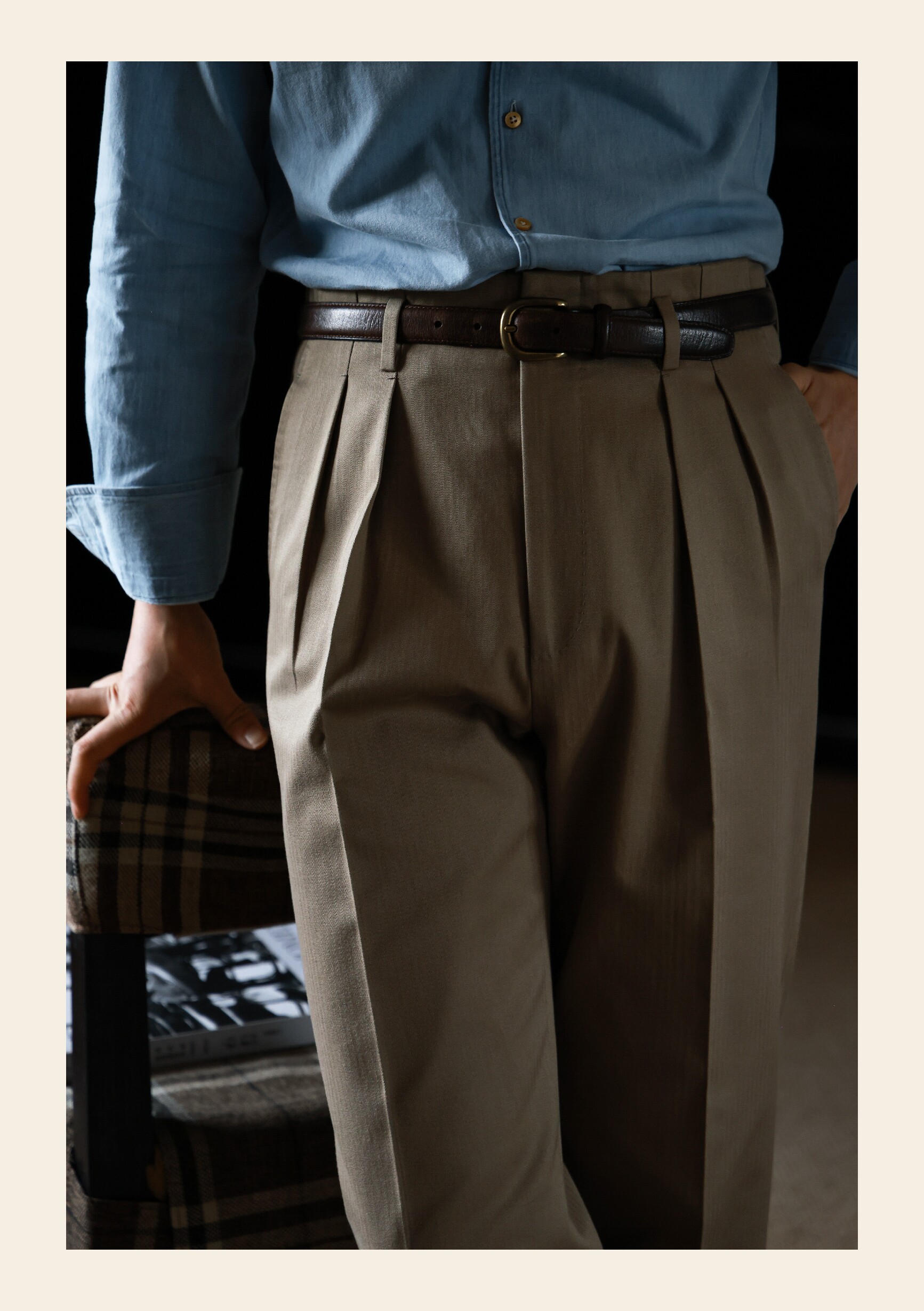 UG мужской иморт из японии узкий Разбросанный тяжеловес хлопок "Керамика земля елочка принт «Старые деньги Голливуда» талия брюки 