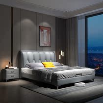 Bed Modern simple Italian light luxury leather bed 1 8 meters leather bed Master bedroom Wedding bed Small apartment Nordic double bed