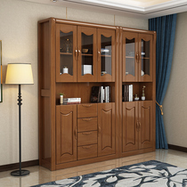 Modern Chinese solid wood bookcase Study two or three doors free combination Corner bookcase Living room storage bookshelf locker